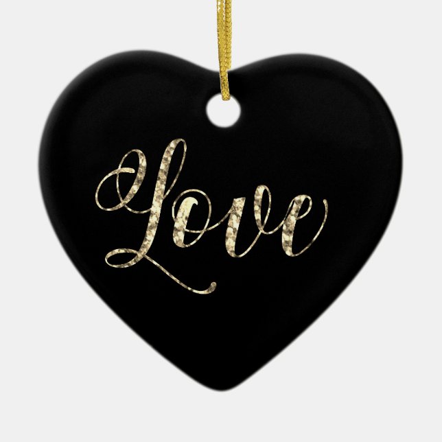 *~* Elegant Gold Glitter Heart Love Ornament (Front)