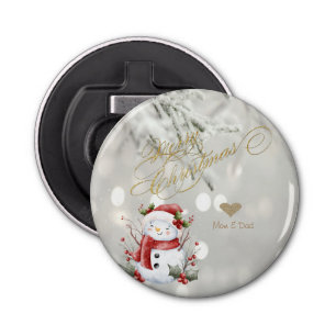 Elegant Gold Glitter Heart Snowman Bottle Opener