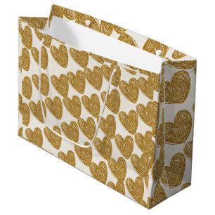 Elegant Gold Glitter Heart Wrapping Paper Large Gift Bag