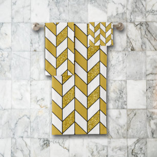 Elegant Gold Glitter Herringbone Chevron Pattern Bath Towel Set