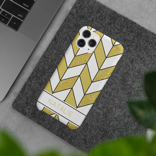 Elegant Gold Glitter Herringbone Chevron Pattern Case-Mate iPhone Case (Creator Uploaded)