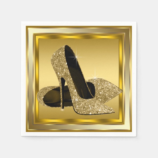 Elegant Gold Glitter High Heel Napkin (Front)