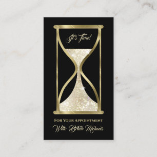 Elegant Gold Glitter Hourglass Hair and Makeup Appointment Card