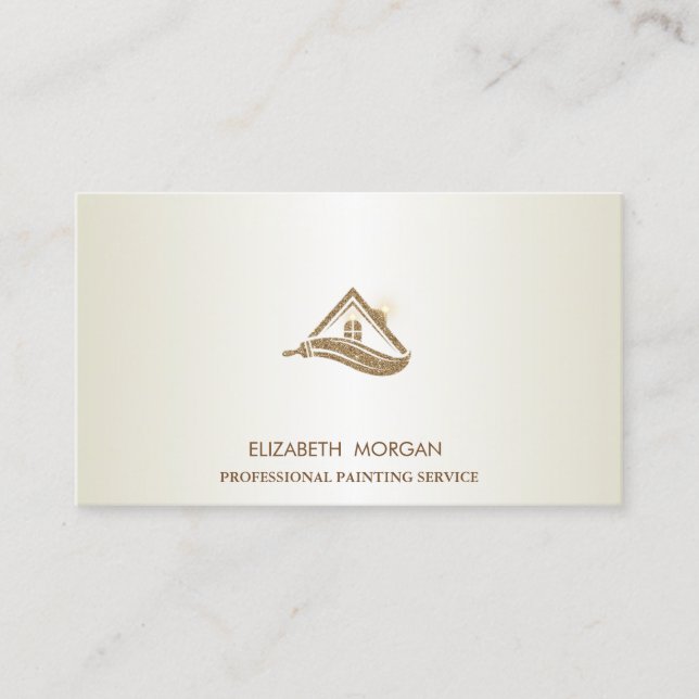Elegant Gold Glitter House Roff Brush Business Card (Front)