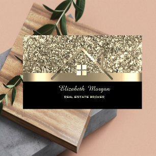 Elegant Gold Glitter House Roof Business Card