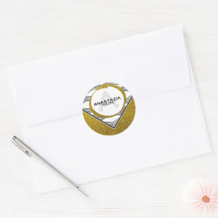 Elegant Gold Glitter Initial Letter Monogram Classic Round Sticker