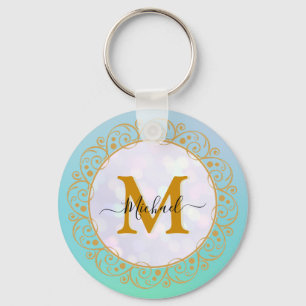 Elegant Gold Glitter Initial & Name Key Ring