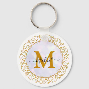 Elegant Gold Glitter Initial & Name Key Ring