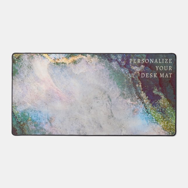  Elegant Gold Glitter Jade Green Marble Customised Desk Mat (Front)