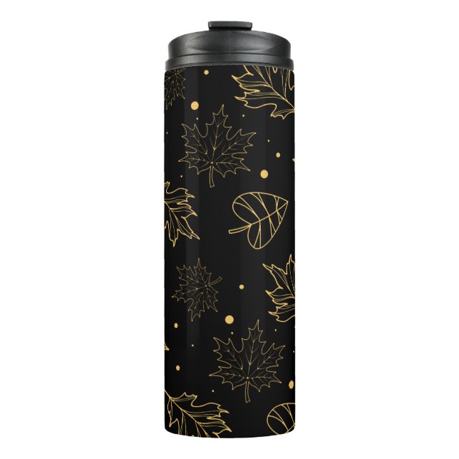 Elegant Gold Glitter Leaves Ditsy Pattern | Thermal Tumbler (Front)
