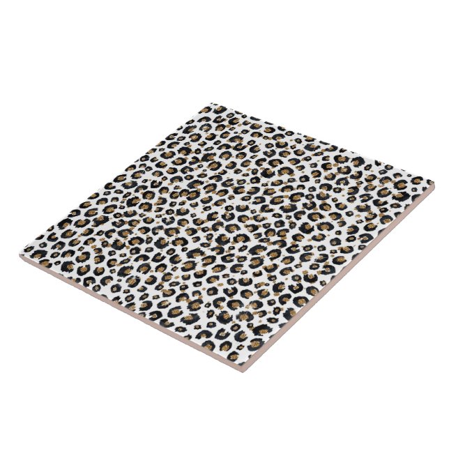 Elegant Gold Glitter Leopard Pattern Ceramic Tile (Side)