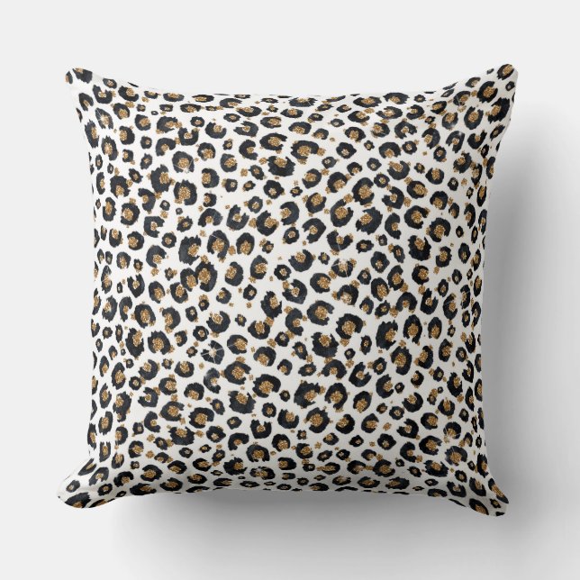 Elegant Gold Glitter Leopard Pattern Cushion (Front)
