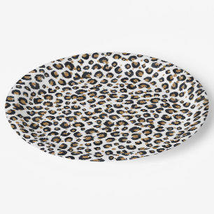 Elegant Gold Glitter Leopard Pattern Paper Plate