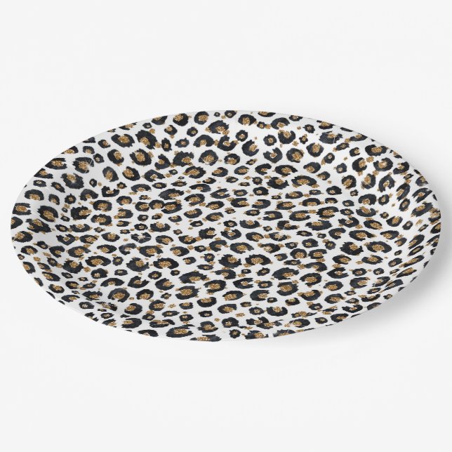 Elegant Gold Glitter Leopard Pattern Paper Plate (Angled)