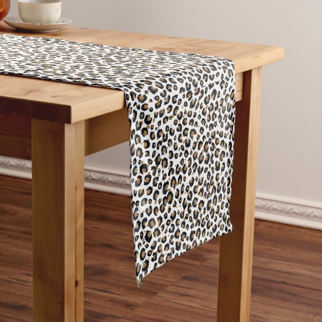 Elegant Gold Glitter Leopard Pattern Short Table Runner (In Situ)