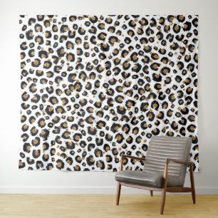 Elegant Gold Glitter Leopard Pattern Tapestry