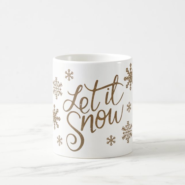 Elegant gold glitter let it snow text snowflakes coffee mug (Center)