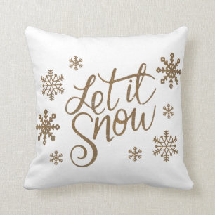 Elegant gold glitter let it snow text snowflakes cushion