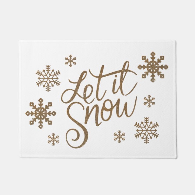 Elegant gold glitter let it snow text snowflakes doormat (Front)
