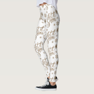 Elegant gold glitter let it snow text snowflakes leggings