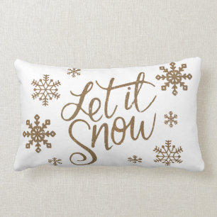 Elegant gold glitter let it snow text snowflakes lumbar cushion