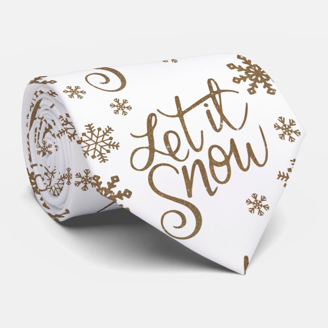 Elegant gold glitter let it snow text snowflakes tie (Rolled)