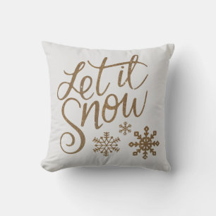 Elegant Gold Glitter Let It Snow Winter Snowflakes Cushion