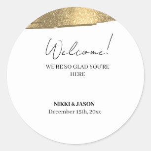 Elegant Gold Glitter Line Minimal Wedding Welcome Classic Round Sticker