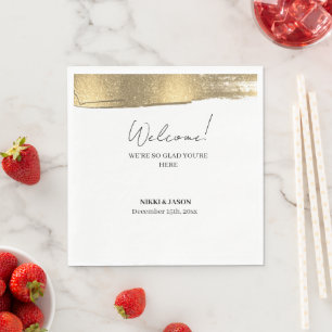 Elegant Gold Glitter Line Minimal Wedding Welcome  Napkin