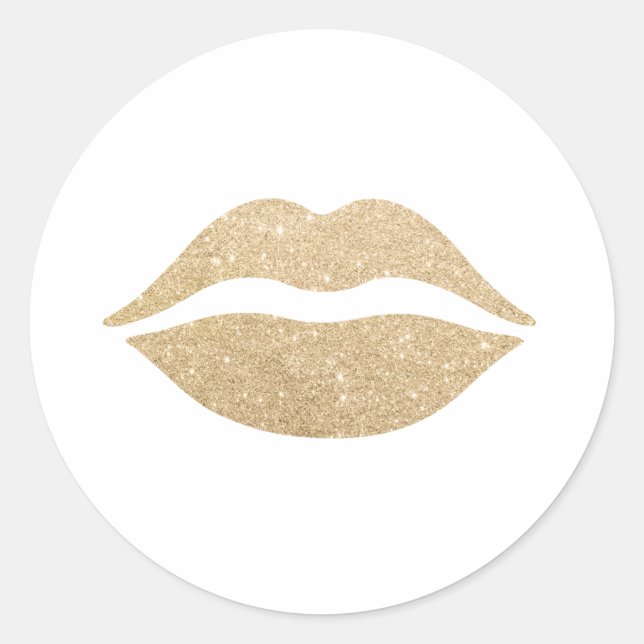 elegant gold glitter lips classic round sticker (Front)