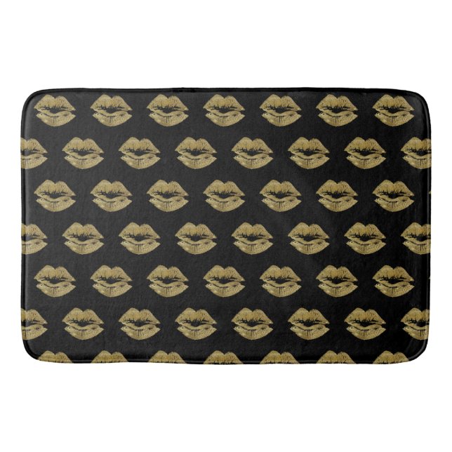 Elegant Gold Glitter Lips Pattern Bath Mat (Front)