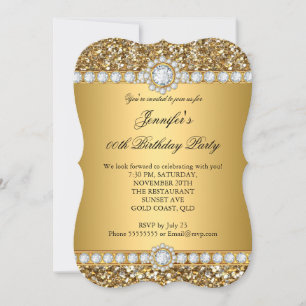 Elegant Gold Glitter Look Diamond Trim Birthday Invitation