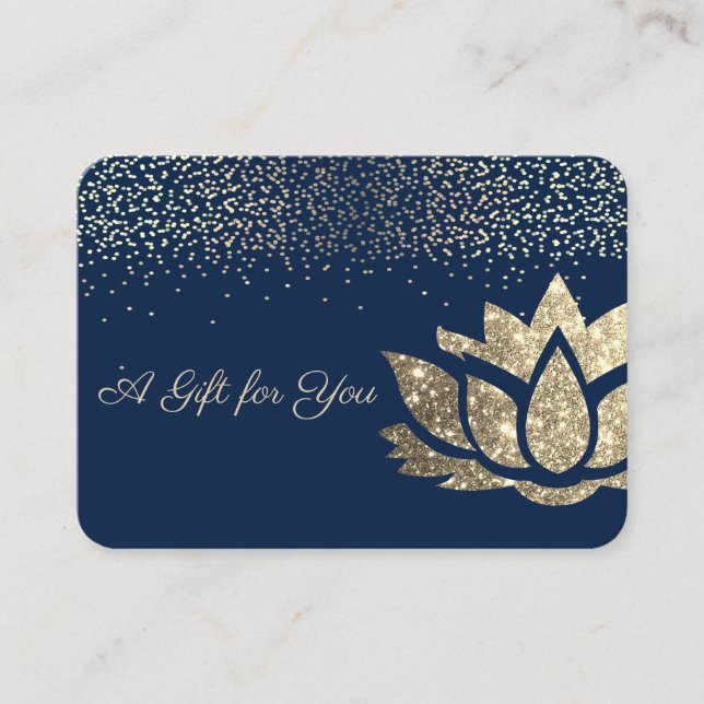 Elegant Gold Glitter Lotus,Confetti,Navy Blue Discount Card (Front)