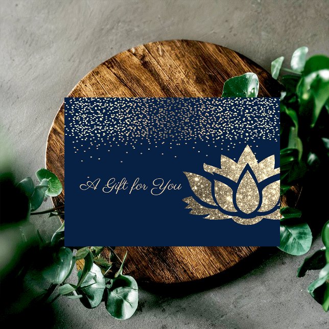 Elegant Gold Glitter Lotus,Confetti,Navy Blue Discount Card (Creator Uploaded)