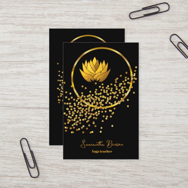 Elegant Gold Glitter Lotus Yoga Meditation  Business Card (Front/Back In Situ)
