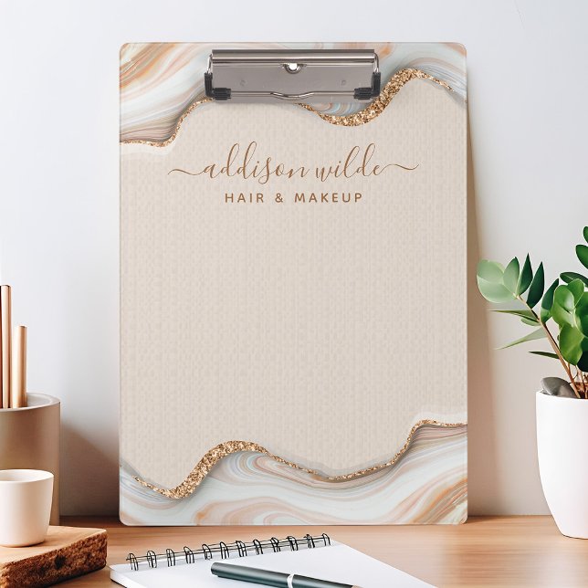 Elegant Gold Glitter Marble Agate Modern Chic Clipboard (Creator Uploaded)