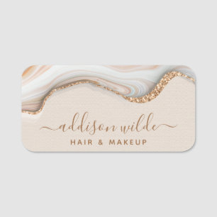 Elegant Gold Glitter Marble Agate Modern Chic Name Tag