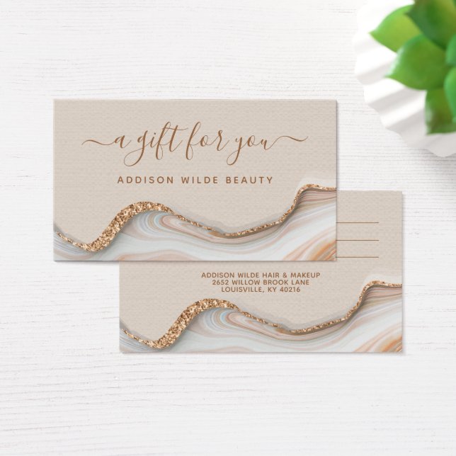 Elegant Gold Glitter Marble Agate Salon Gift Card (Desk)