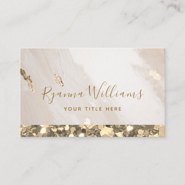 Elegant Gold Glitter & Marble Calligraphy Script Business Card (Front)