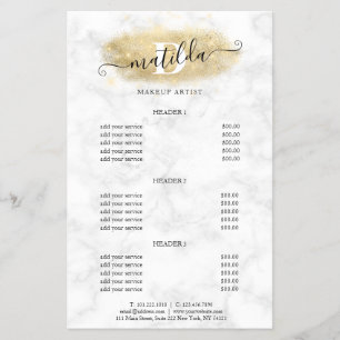 Elegant gold glitter marble makeup artist  flyer