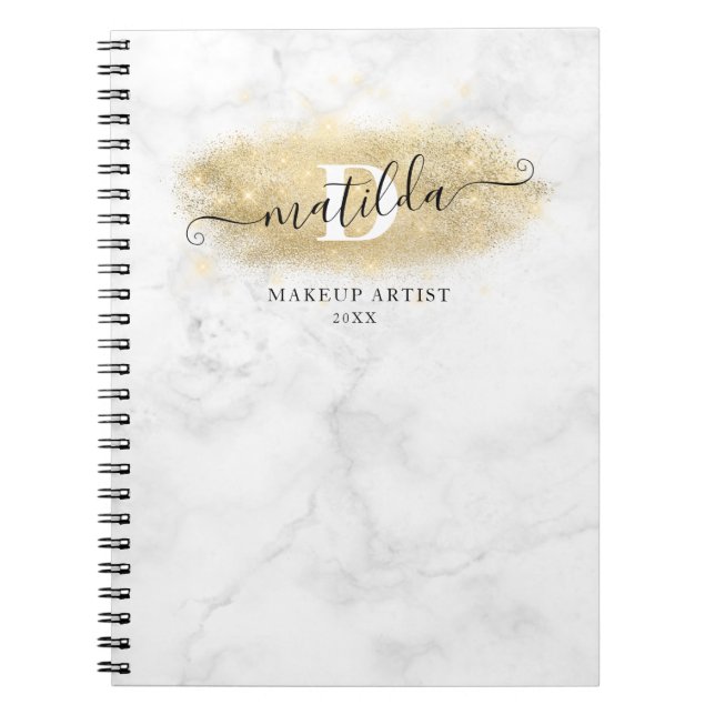 Elegant gold glitter marble makeup artist  notebook (Front)