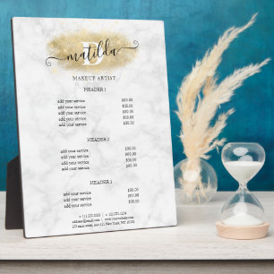 Elegant gold glitter marble makeup artist  plaque
