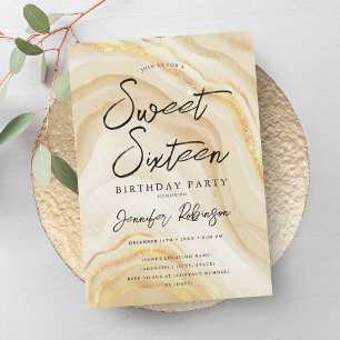 Elegant Gold Glitter Marble Sweet 16 Birthday Invitation