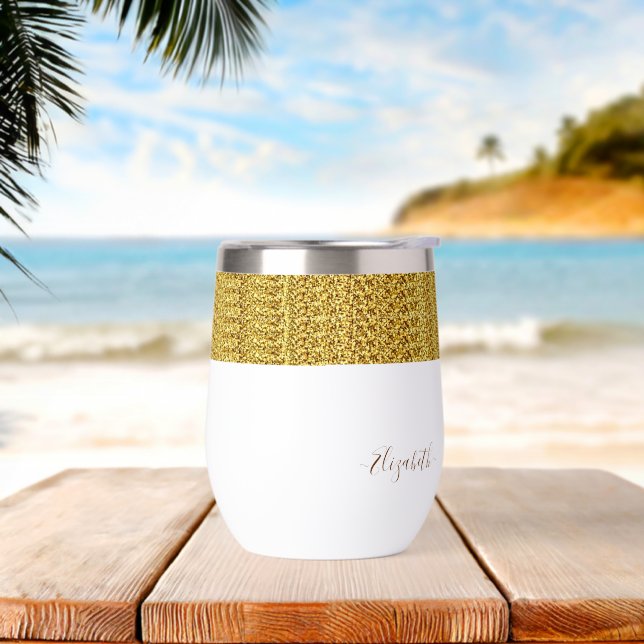 Elegant Gold Glitter Monogram Name (Beach)