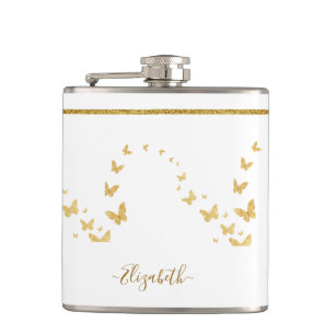 Elegant Gold Glitter Monogram Name Hip Flask