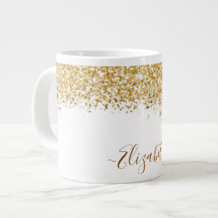Elegant Gold Glitter Monogram Name Large Coffee Mug