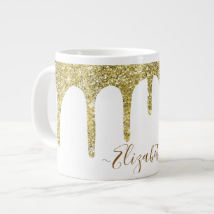 Elegant Gold Glitter Monogram Name Large Coffee Mug
