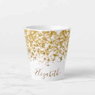 Elegant Gold Glitter Monogram Name Latte Mug