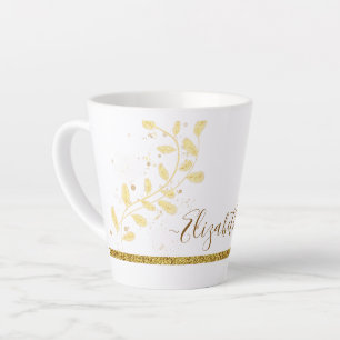 Elegant Gold Glitter Monogram Name Latte Mug