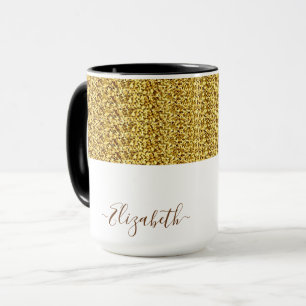 Elegant Gold Glitter Monogram Name Mug